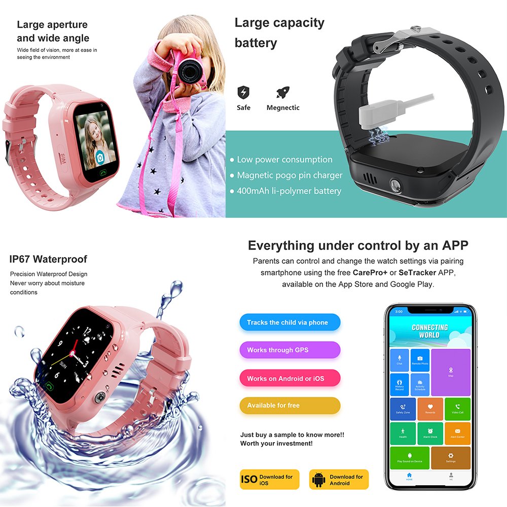 New safety travel SOS reminder HD voice phone call elderly child smart watch children kid watch