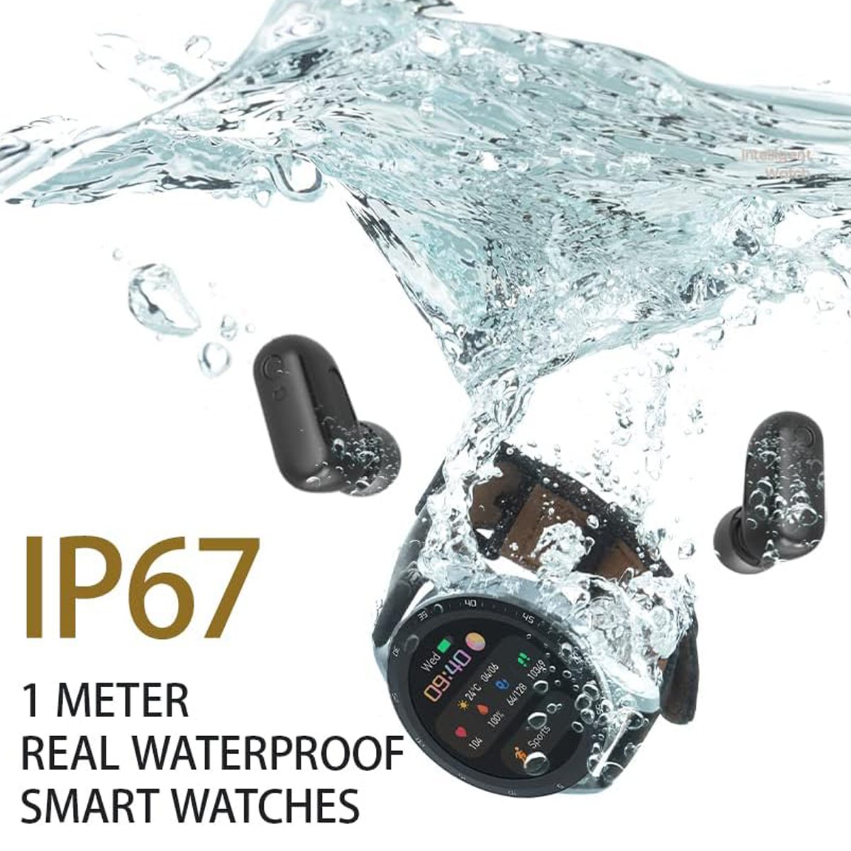 2 in 1 Smart Watch with Earbuds 1.28" Screen Sports Fitness Tracker Blood Pressure Heart Rate Monitor for Android Phones