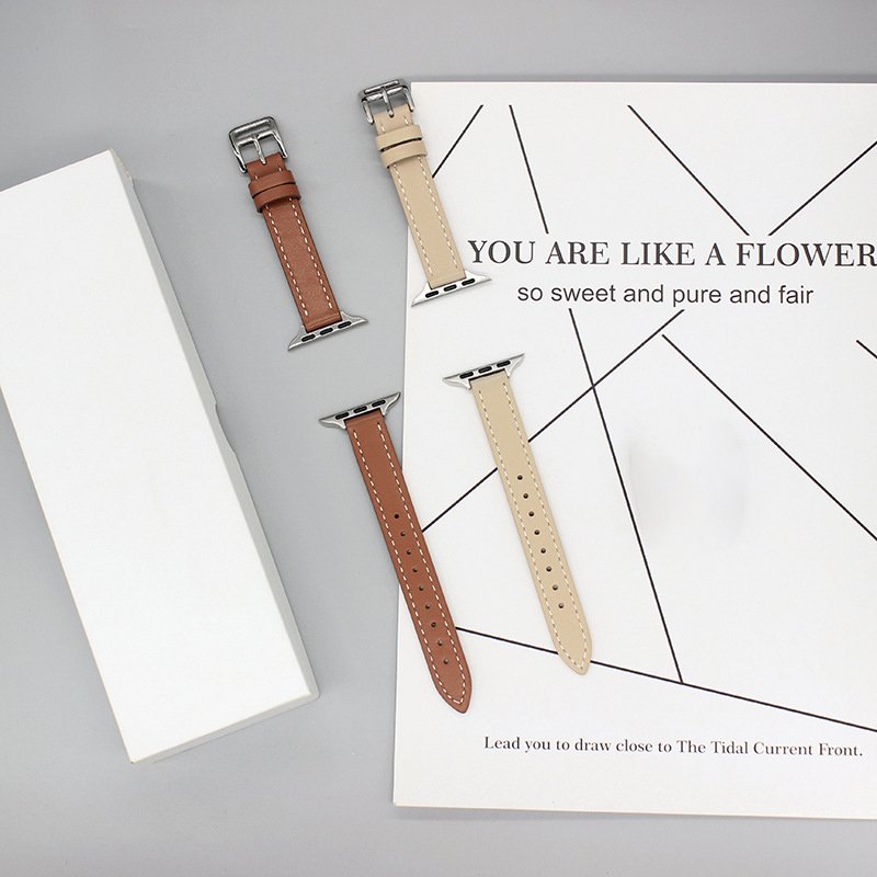 Fine Strap Smart Watch Strap Cow Leather Sport Women for Apple Watch 8 Head Layer Opp Bag Fashion Light Weight Watchband Leather