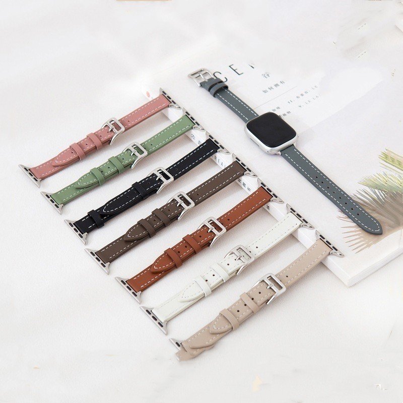 Fine Strap Smart Watch Strap Cow Leather Sport Women for Apple Watch 8 Head Layer Opp Bag Fashion Light Weight Watchband Leather