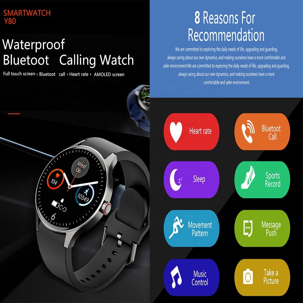 Y80 2024 new model smart watches fitness tracker heart rate android IP68 waterproof round woman men smart watch