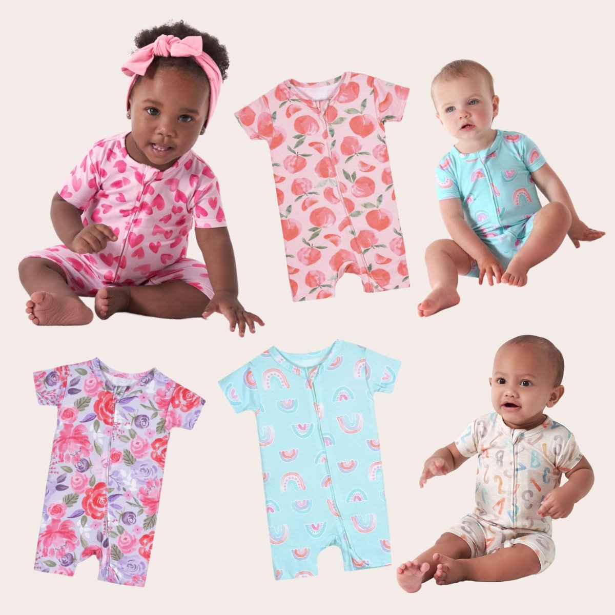2024 breathable print Alphabet Soup baby zipper romper baby newborn rompers summer round neck short sleeve baby romper