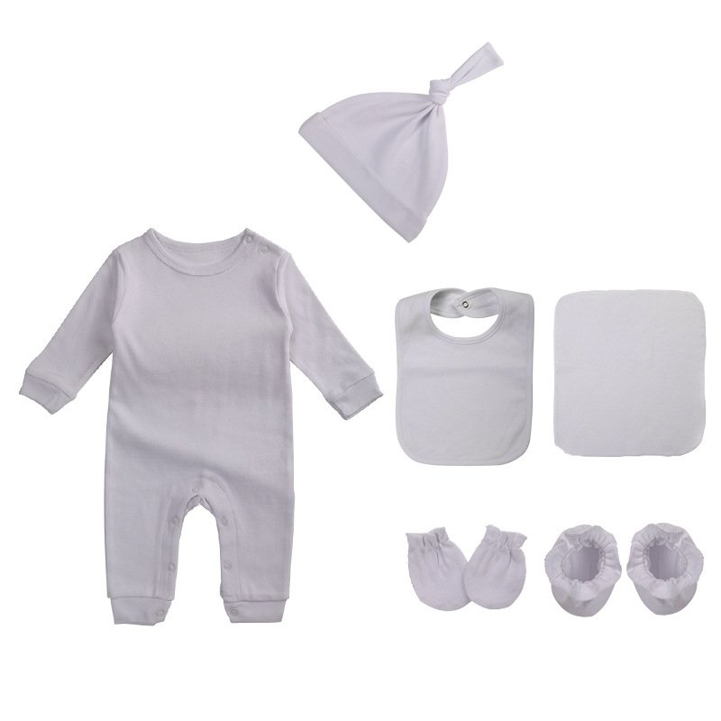 Custom made logo infant one-piece jumpsuit clothes cotton baby girl's boy's romper bib shoes gloves 6 piece set