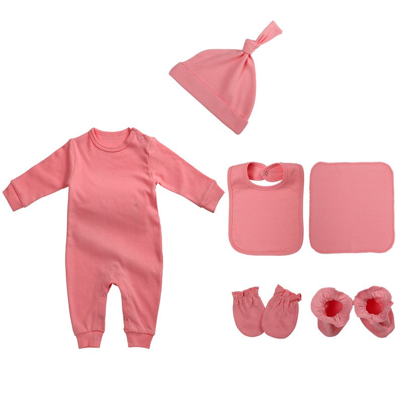 Custom made logo infant one-piece jumpsuit clothes cotton baby girl's boy's romper bib shoes gloves 6 piece set