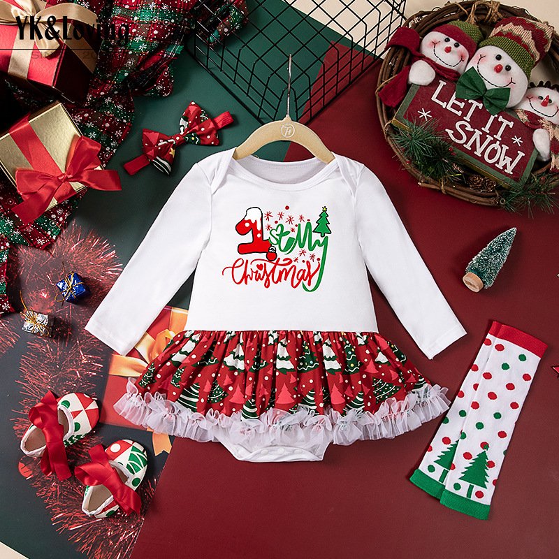 2024 Hot Sale Baby Christmas Holiday Costume 4 pcs Set Newborn Romper Button Baby Rompers Organic Cotton