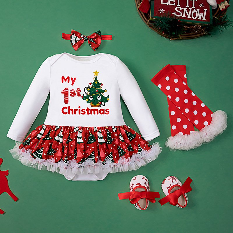 2024 Hot Sale Baby Christmas Holiday Costume 4 pcs Set Newborn Romper Button Baby Rompers Organic Cotton