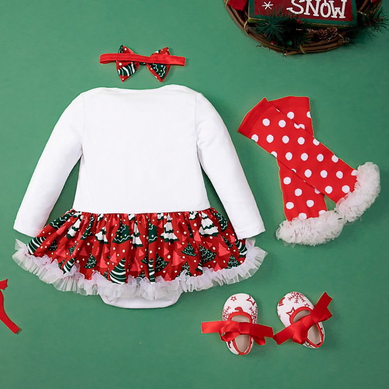 2024 Hot Sale Baby Christmas Holiday Costume 4 pcs Set Newborn Romper Button Baby Rompers Organic Cotton