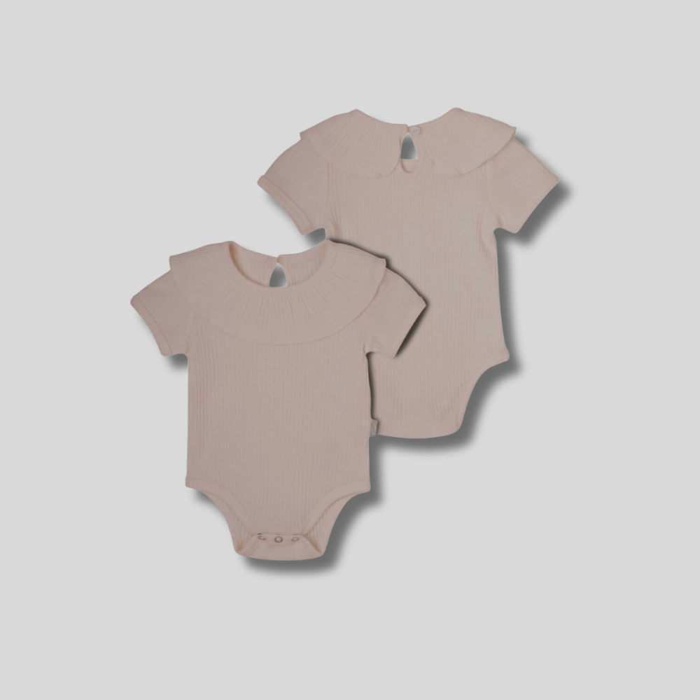 Customized Logo Baby Girls Romper Knitted 95% Cotton 5% Spandex Short Sleeve Doll Collar Blank Infant Ribbed Baby Romper