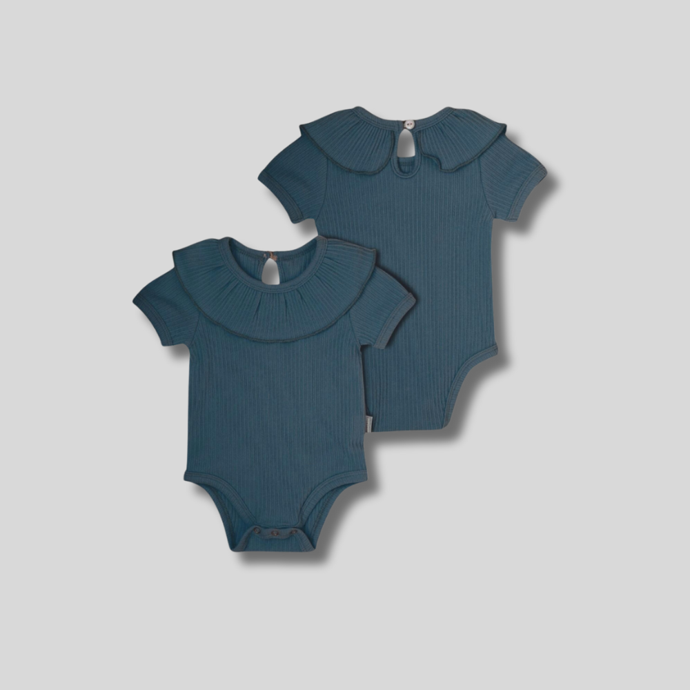 Customized Logo Baby Girls Romper Knitted 95% Cotton 5% Spandex Short Sleeve Doll Collar Blank Infant Ribbed Baby Romper