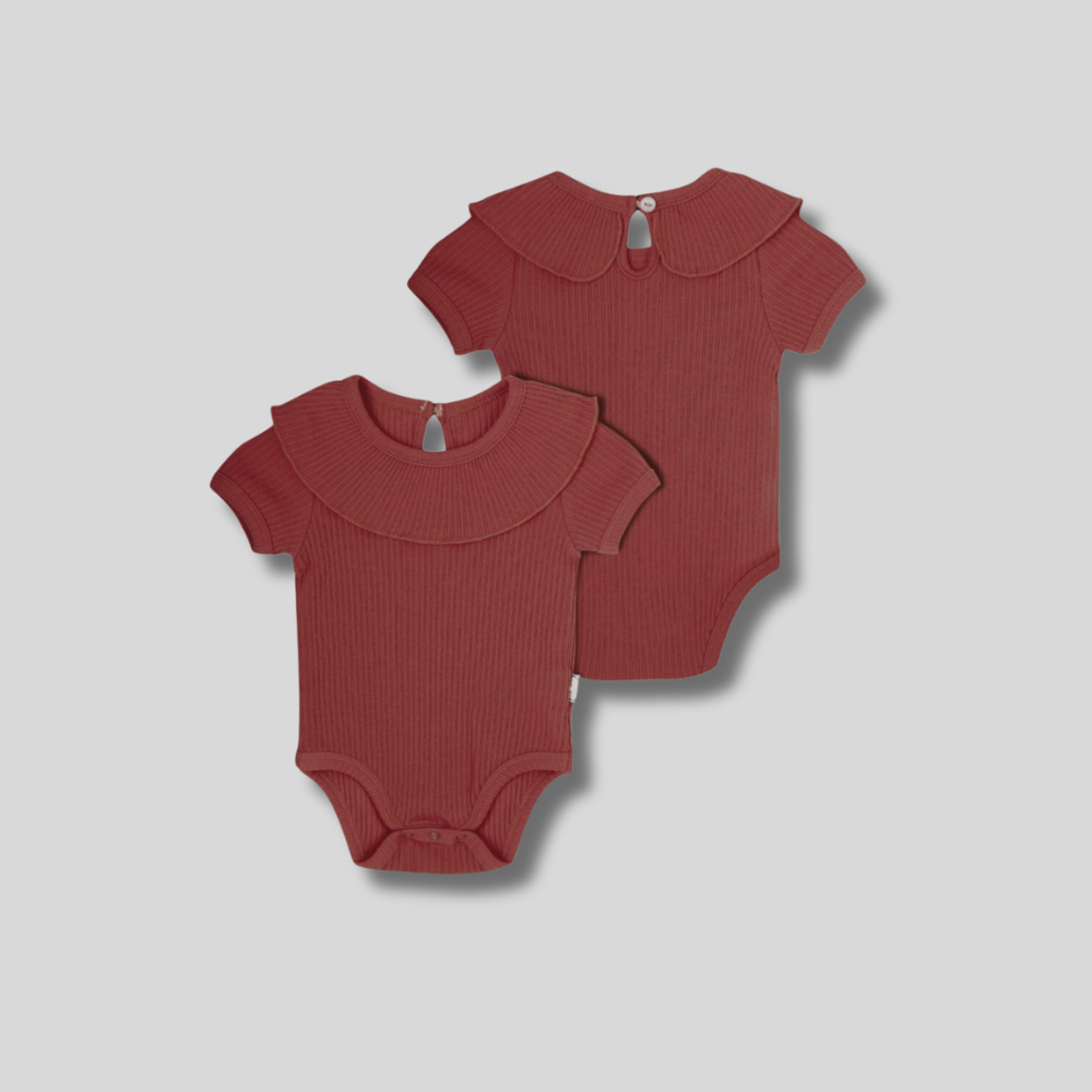 Customized Logo Baby Girls Romper Knitted 95% Cotton 5% Spandex Short Sleeve Doll Collar Blank Infant Ribbed Baby Romper