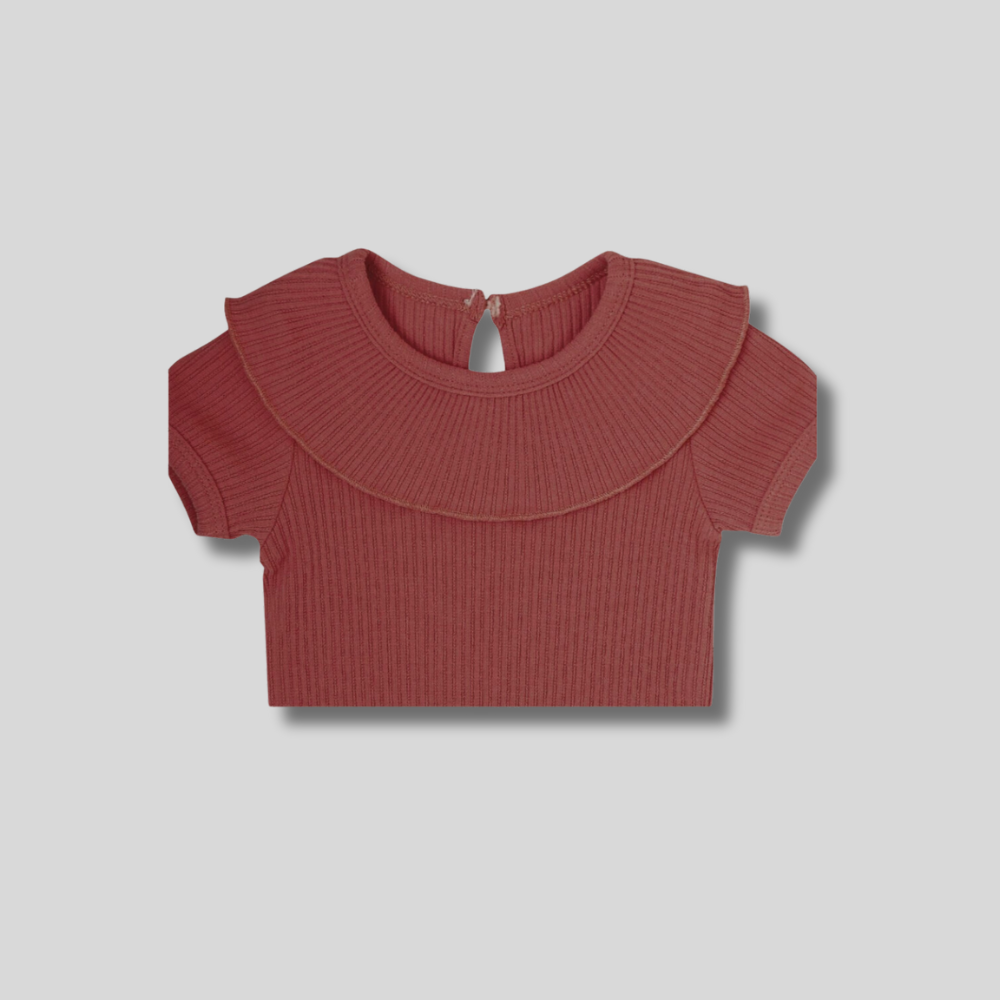 Customized Logo Baby Girls Romper Knitted 95% Cotton 5% Spandex Short Sleeve Doll Collar Blank Infant Ribbed Baby Romper