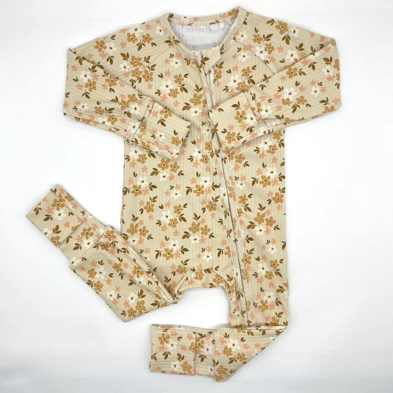 High Quality cartoon Halloween pumpkin Print Baby Boys Girls Bamboo Clothes folded cuff zipper Infant Romper