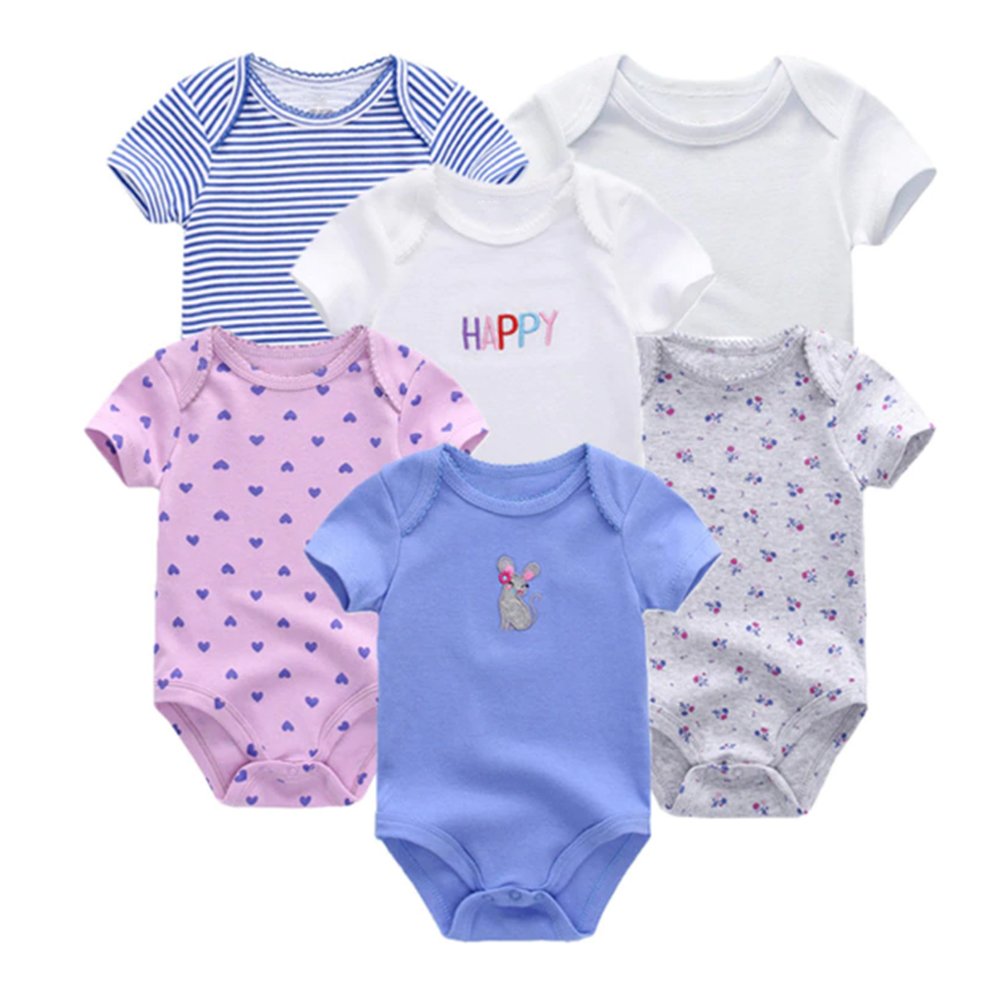 Newborn Baby Clothing Ribbed Little Bodysuits Rompers Floral Printed Baby Romper 100% Organic Cotton Short Unisex Knitted Spring