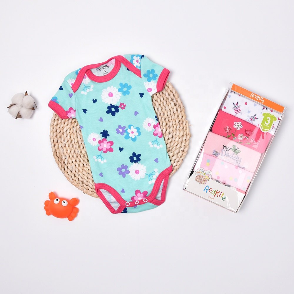 Redkite 5 Pcs Packing Custom Breathable Infanting Clothes 100% Organic Cotton Baby Rompers