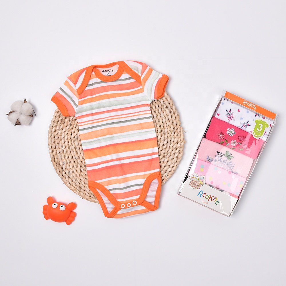 Redkite 5 Pcs Packing Custom Breathable Infanting Clothes 100% Organic Cotton Baby Rompers