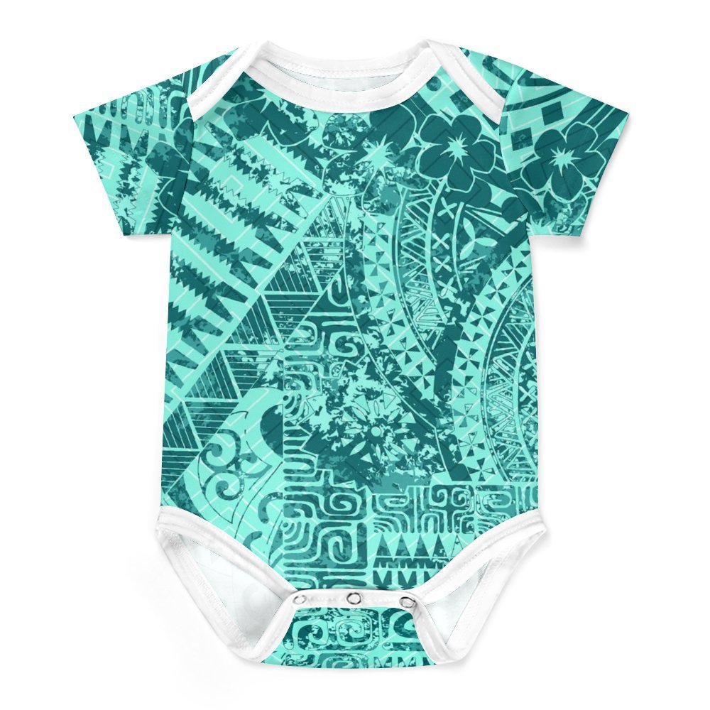 Wholesale Custom Samoa Polynesian Baby Clothes Hawaii Print Cute Baby Rompers Short Sleeved Summer Infant Boys' Jumper Clothing