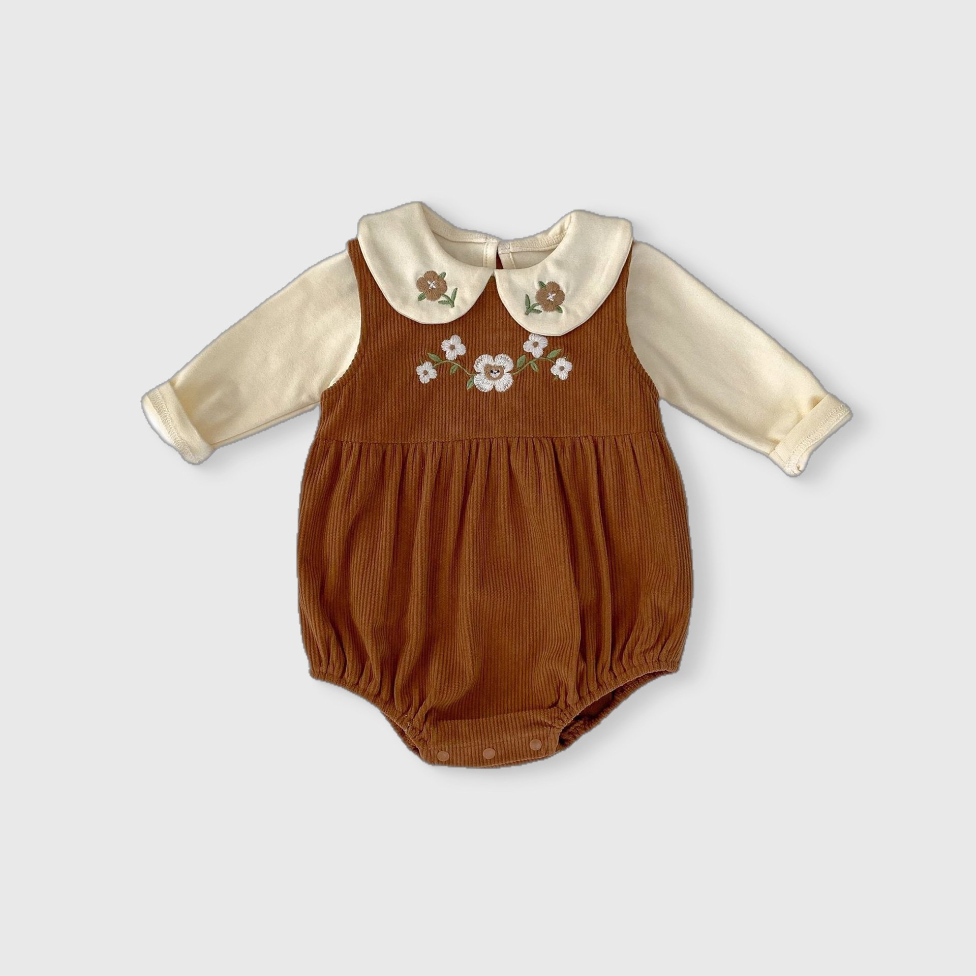 Autumn Infant Corduroy Embroidered Sleeveless Romper Baby Girl T-Shirt Set Baby Clothes