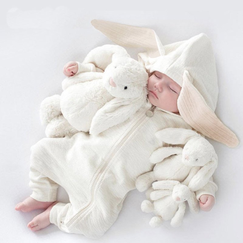 hot sale big rabbit ears one-piece hooded zipper newborn romper baby clothes
