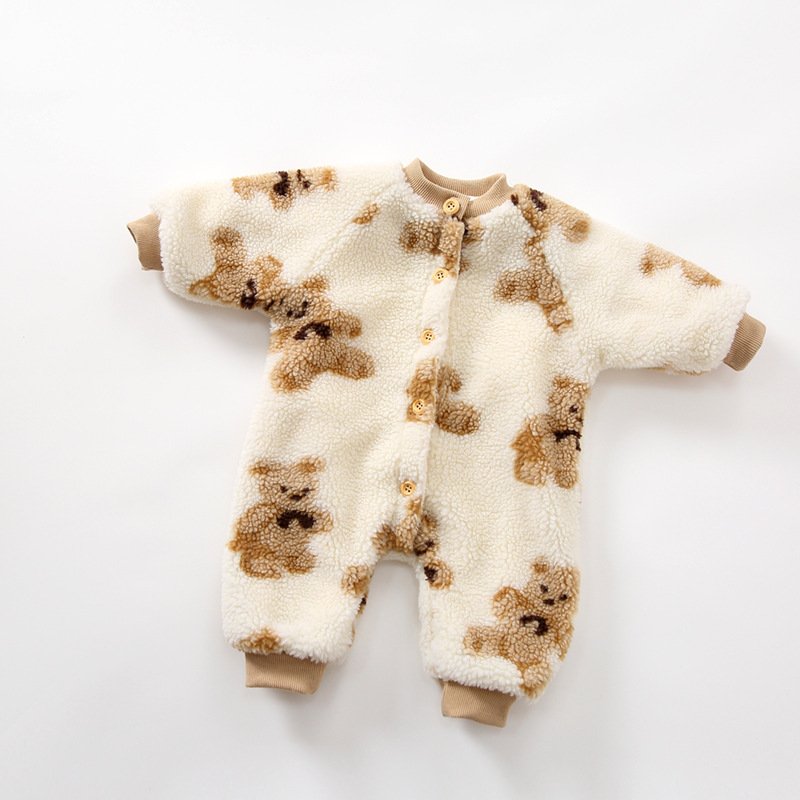 New printing cute bear baby rompers baby romper winter fleece with snap button