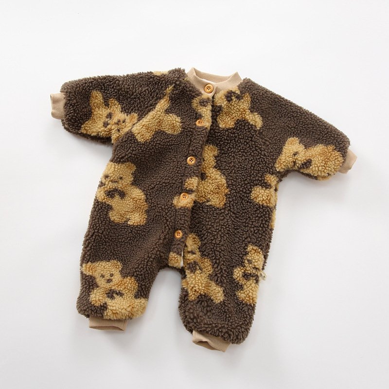 New printing cute bear baby rompers baby romper winter fleece with snap button
