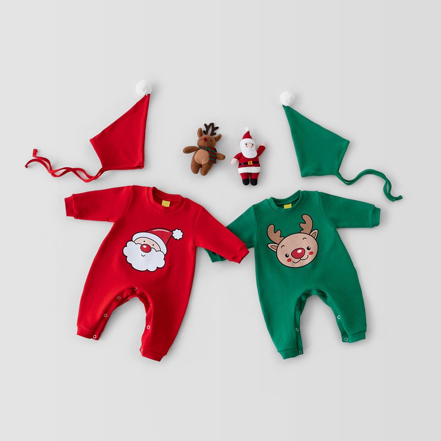 Christmas Onesie Baby Long Sleeve Romper Plus Fleece Thick Baby Cotton Romper Send Hat Baby Rompers