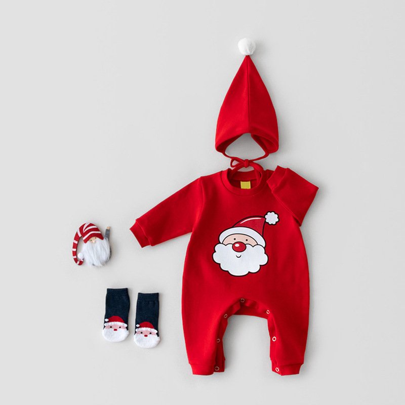 Christmas Onesie Baby Long Sleeve Romper Plus Fleece Thick Baby Cotton Romper Send Hat Baby Rompers