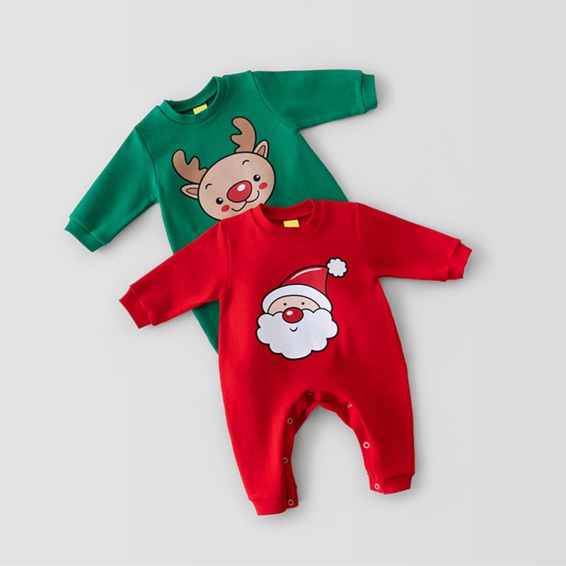 Christmas Onesie Baby Long Sleeve Romper Plus Fleece Thick Baby Cotton Romper Send Hat Baby Rompers