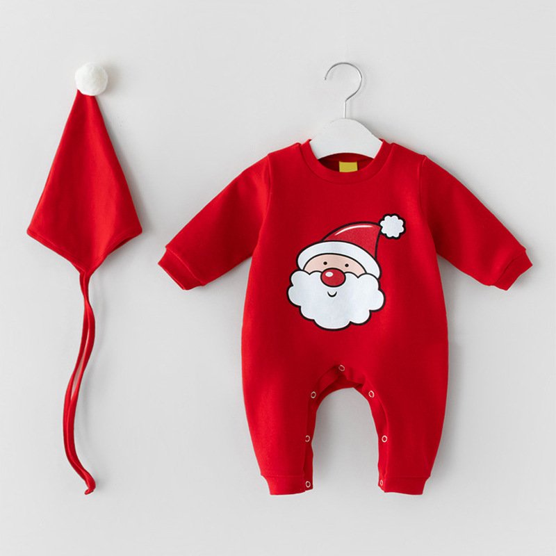 Christmas Onesie Baby Long Sleeve Romper Plus Fleece Thick Baby Cotton Romper Send Hat Baby Rompers