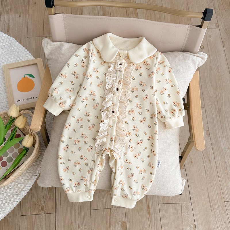 Spring And Autumn A Class Baby One Piece Romper Floral Baby Long Sleeve Romper 100 Days Old Baby Rompers