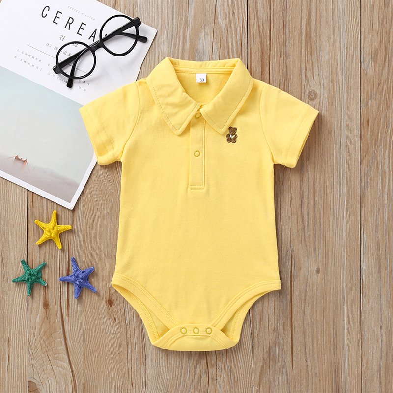 baby summer clothes Cotton Short Sleeve new born baby cloth Jumpsuit Candy Color 0-1 Years Baby Turn-down Collar Infant Romper