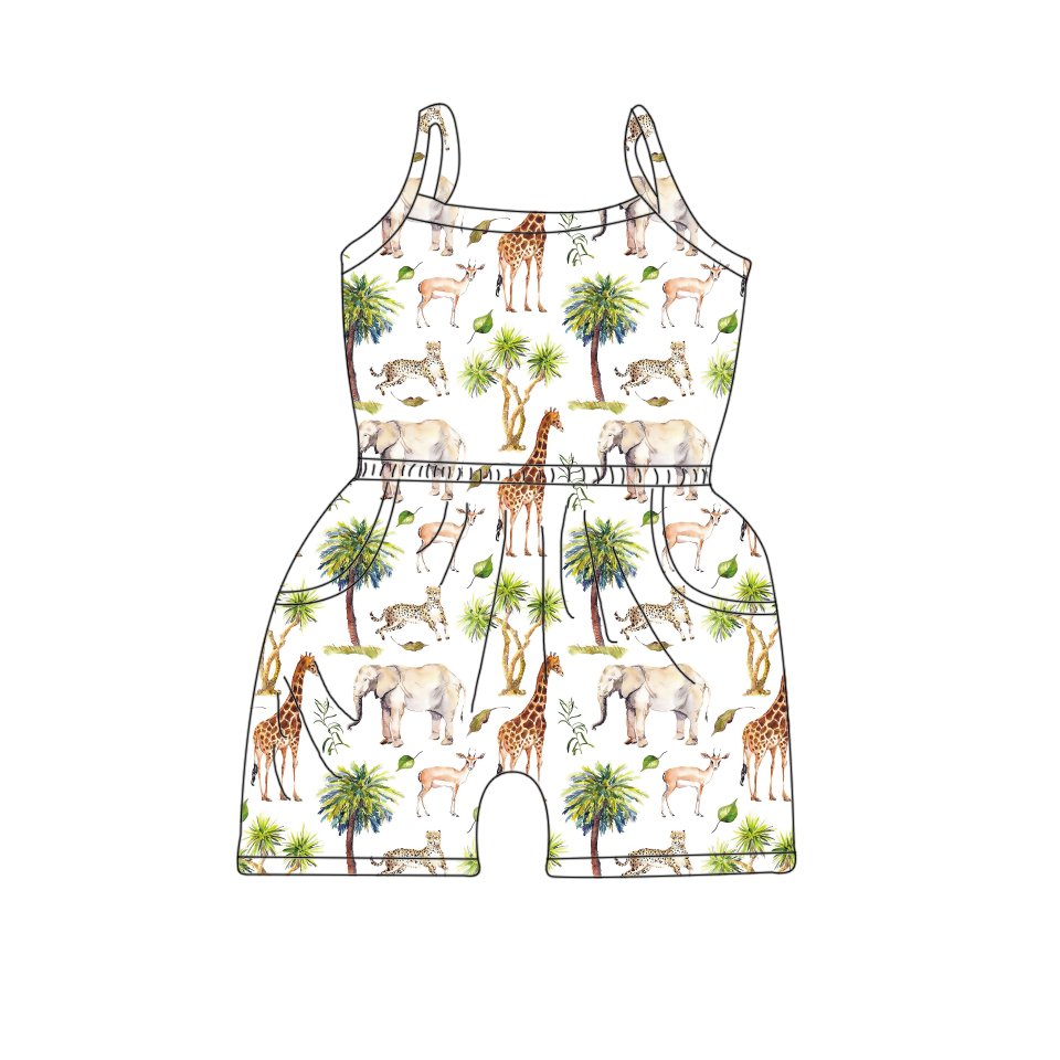 Qingli OEM Wholesale Kids Milk Silk Bear Printed Sleeveless Jumpsuit Baby Romper With Pocket