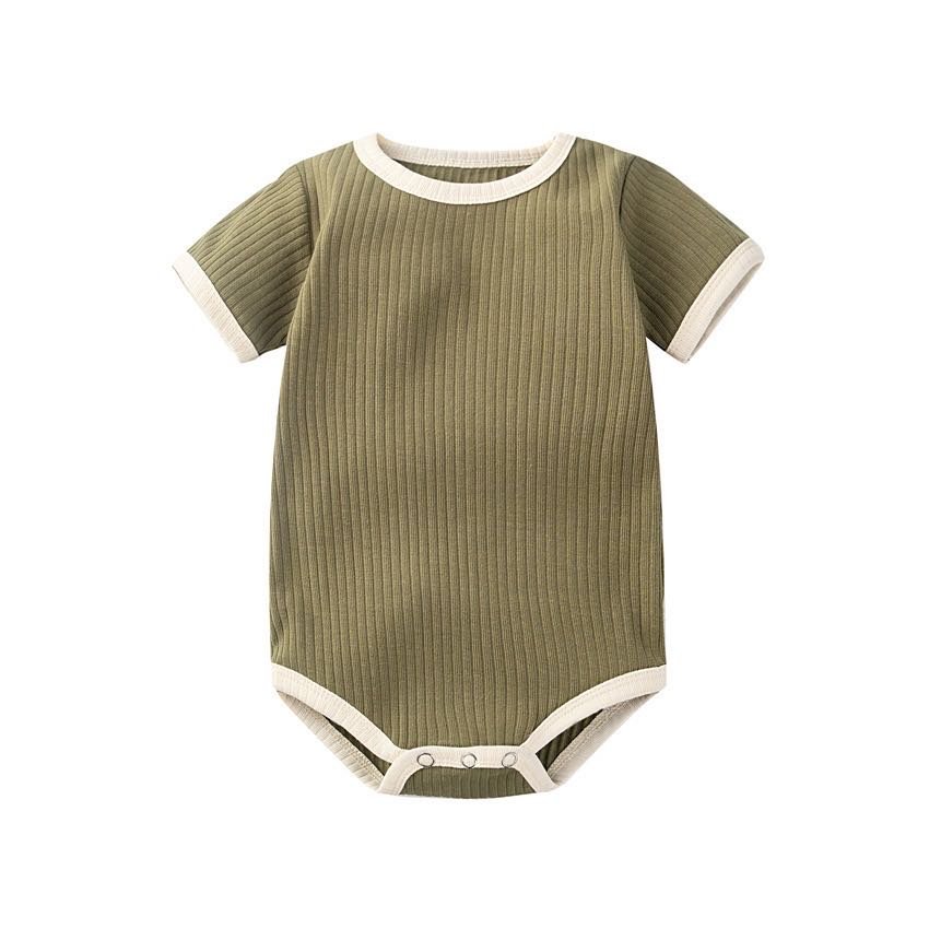 toddler infant ribbed cotton short sleeve bodysuit knitted newborn onesies baby clothes color-blocked baby rompers for 0-24M