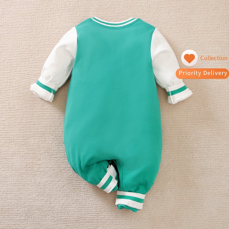 Newborn boy baby baseball uniform fashion sportswear cotton long-sleeved mint green spot wholesale