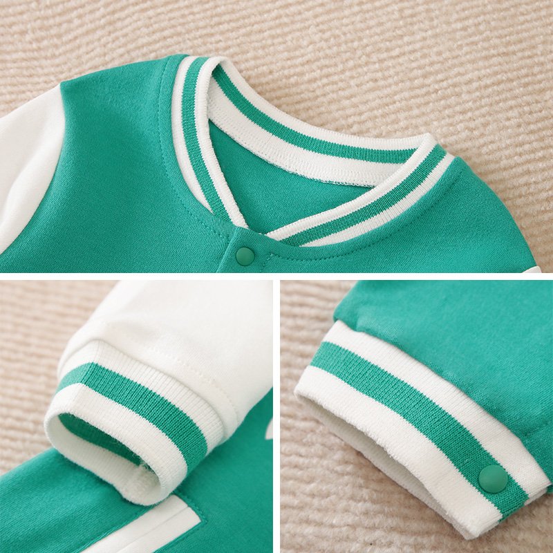 Newborn boy baby baseball uniform fashion sportswear cotton long-sleeved mint green spot wholesale