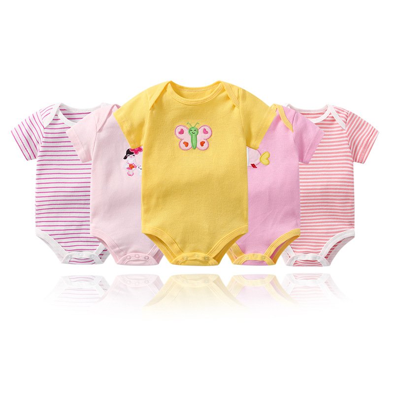 factory price 100% cotton baby bodysuit onesie newborn girl boy mixed short sleeve baby romper set 5 pieces