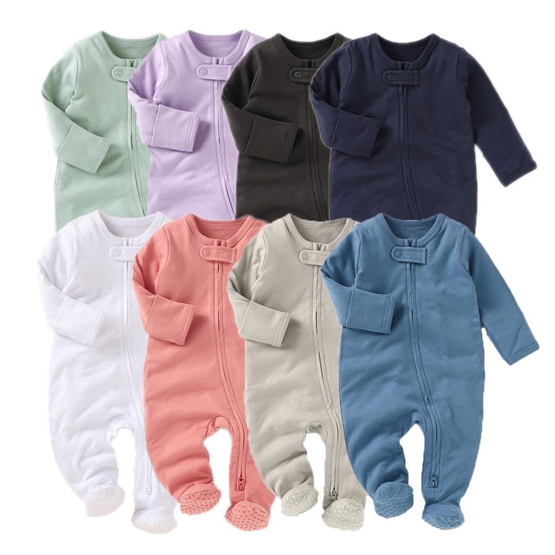 Plain o Neck Baby Onesie Zipper Bodysuit Organic Cotton Girls Boys Newborn Baby Pajamas