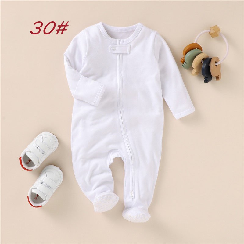 Plain o Neck Baby Onesie Zipper Bodysuit Organic Cotton Girls Boys Newborn Baby Pajamas