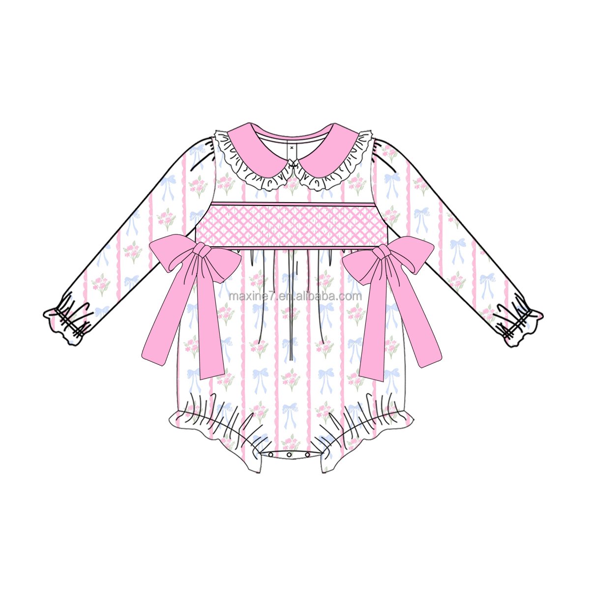 Puresun Children Smocking Clothes Boutique Embroidery Baby Girls Winter Cotton Rompers Wholesale