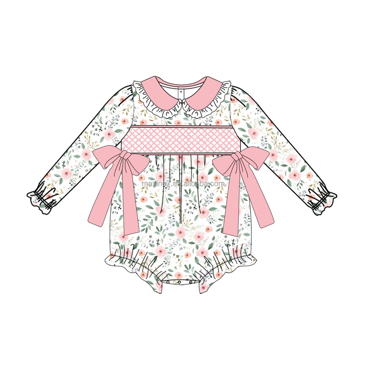Puresun Children Smocking Clothes Boutique Embroidery Baby Girls Winter Cotton Rompers Wholesale