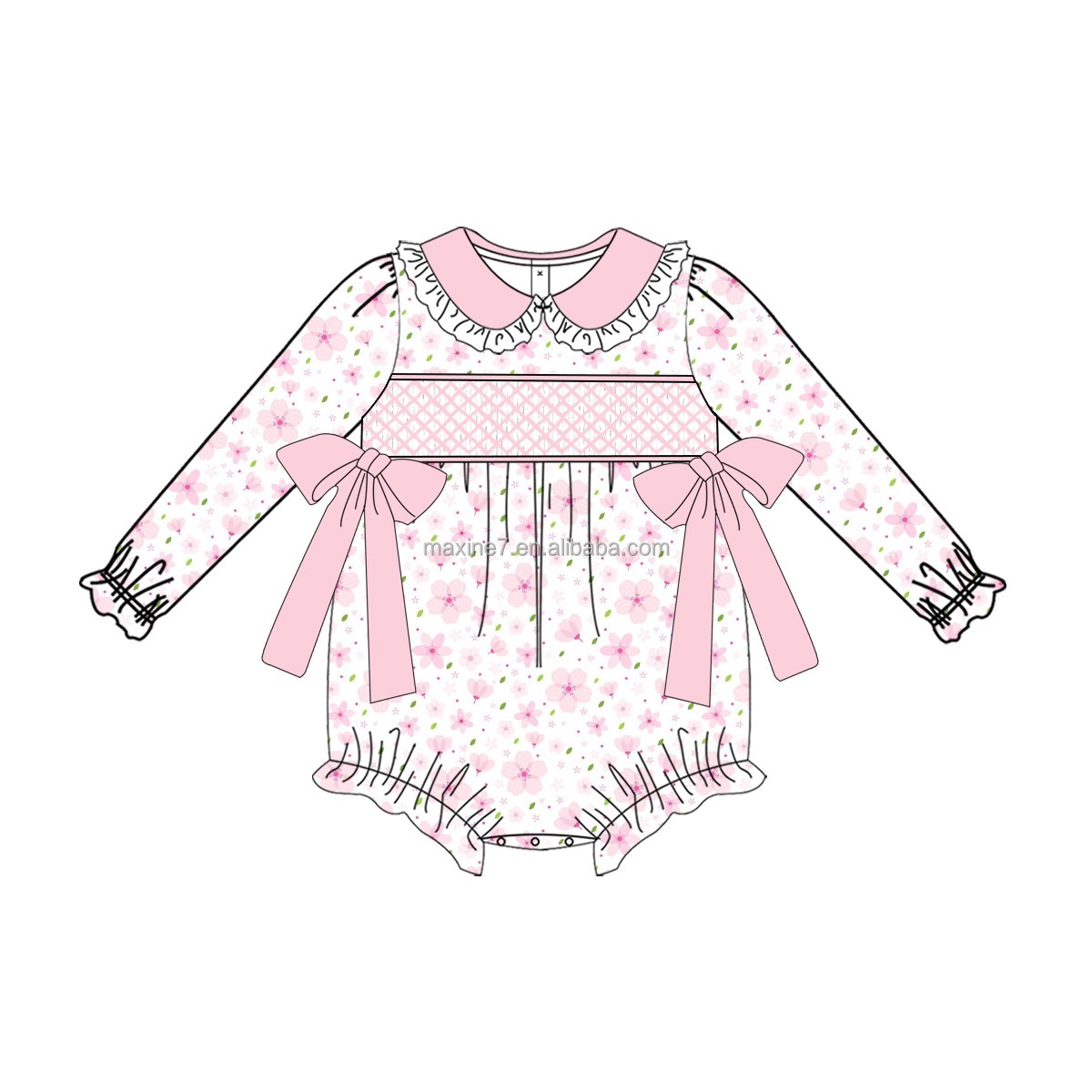 Puresun Children Smocking Clothes Boutique Embroidery Baby Girls Winter Cotton Rompers Wholesale