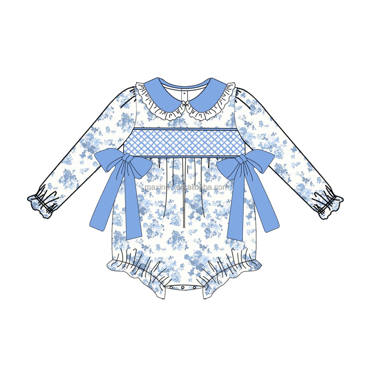 Puresun Children Smocking Clothes Boutique Embroidery Baby Girls Winter Cotton Rompers Wholesale