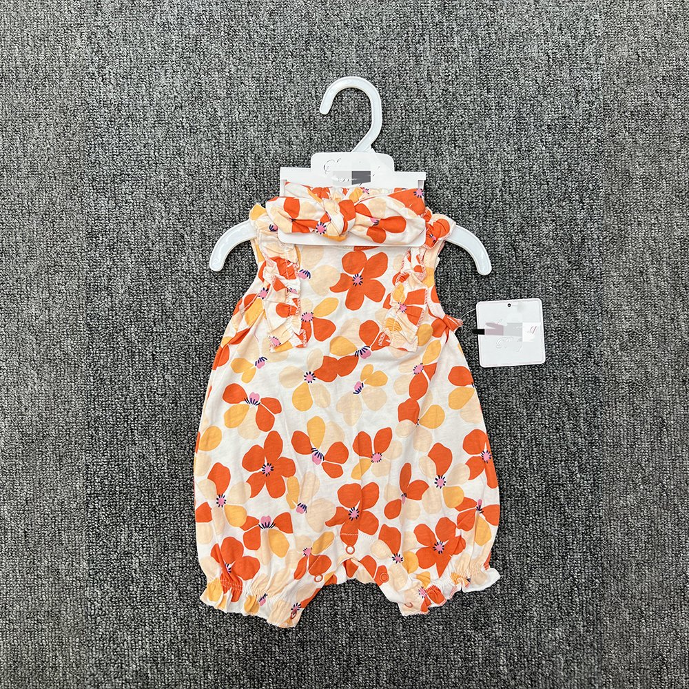 Hot Selling Summer Newborn Baby Rompers Sets Infant Jumpsuit For Babies Cotton Headband +Onesies 2pcs Suits