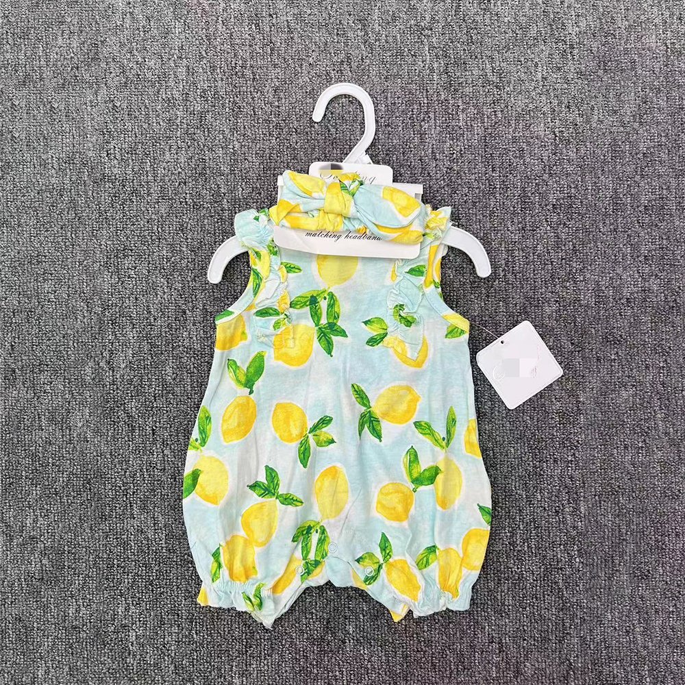 Hot Selling Summer Newborn Baby Rompers Sets Infant Jumpsuit For Babies Cotton Headband +Onesies 2pcs Suits