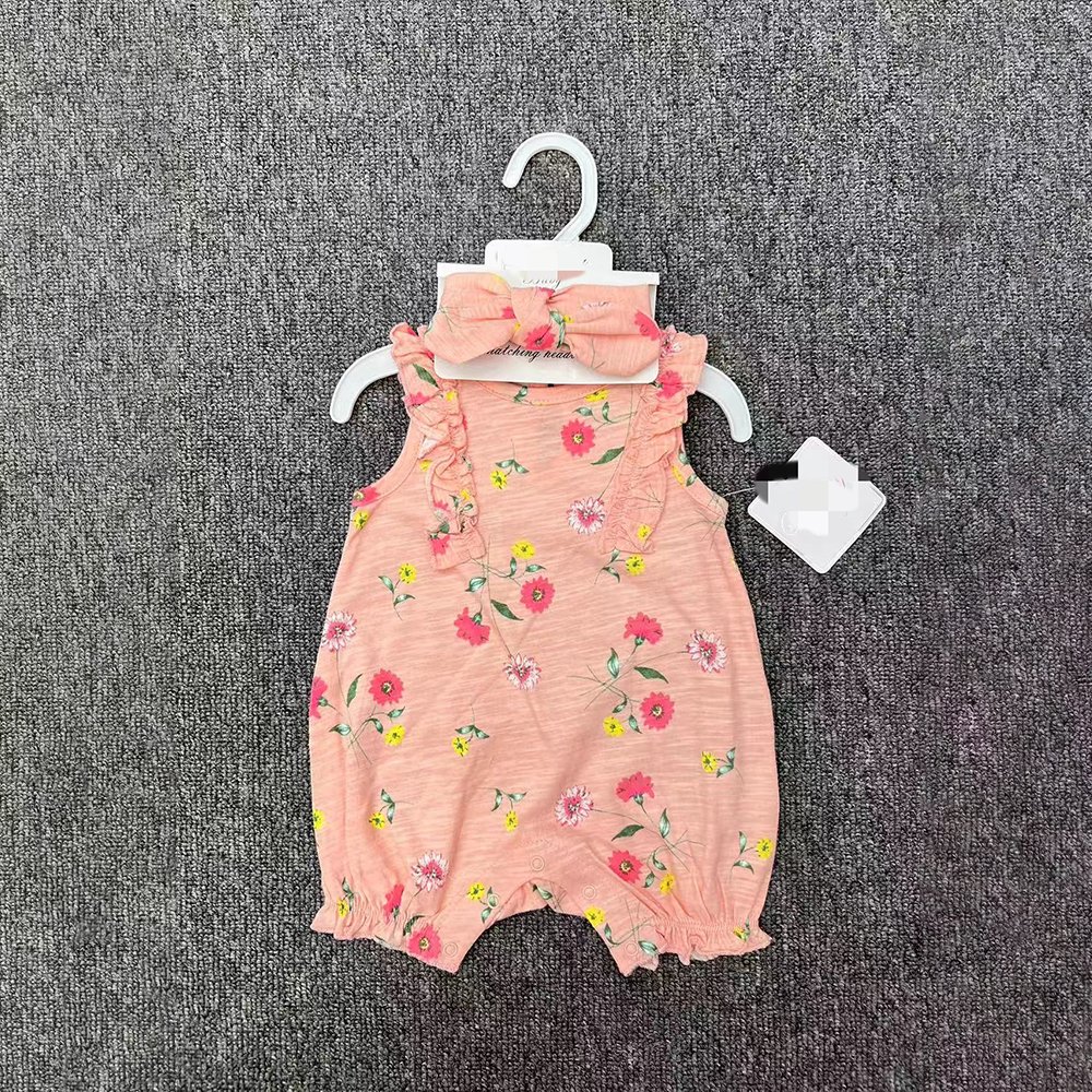 Hot Selling Summer Newborn Baby Rompers Sets Infant Jumpsuit For Babies Cotton Headband +Onesies 2pcs Suits