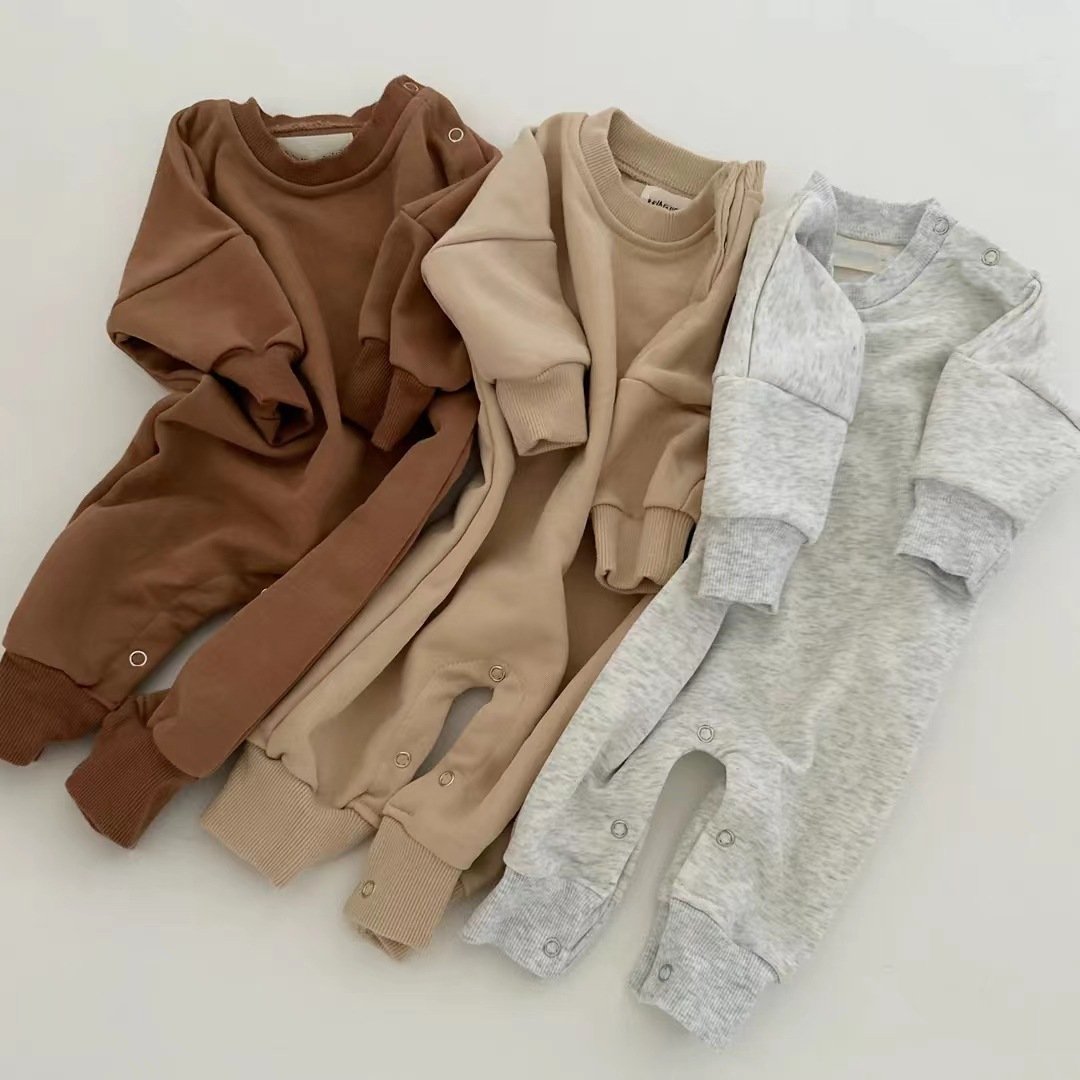 Baby romper simple solid color spring and autumn style cotton infant clothes baby jumpsuit boys and girls outerwear lbc
