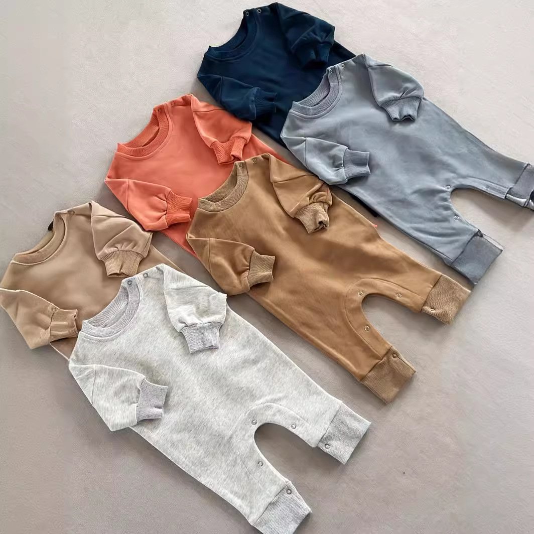 Baby romper simple solid color spring and autumn style cotton infant clothes baby jumpsuit boys and girls outerwear lbc