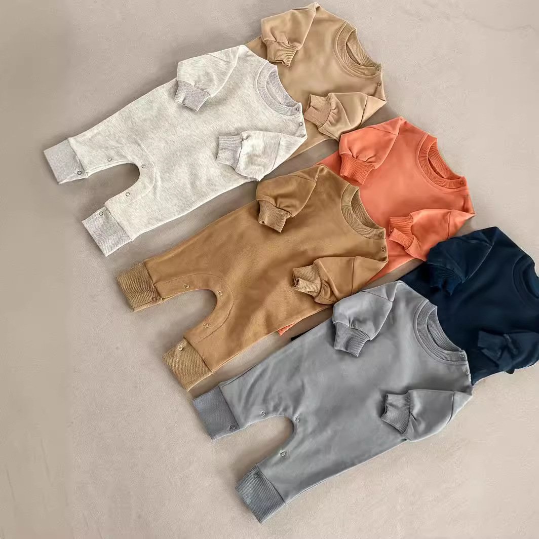 Baby romper simple solid color spring and autumn style cotton infant clothes baby jumpsuit boys and girls outerwear lbc