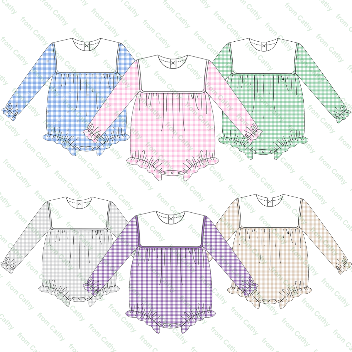 Boutique monogram baby romper with bib long sleeve baby boys bubble gingham one piece infant toddler boy clothes