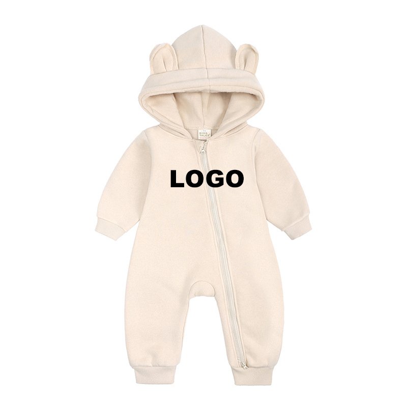 Custom LOGO Newborn Baby Girls Boys Bodysuit Winter Jumpsuit Solid Bear Ear Kids Clothes Hoodie Baby Rompers Set