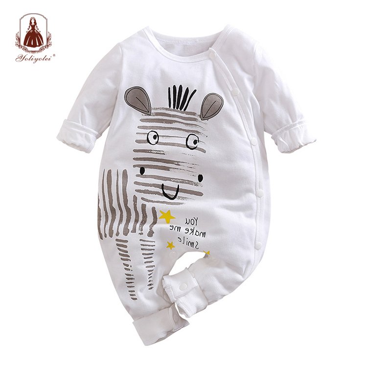 2020 New Lovely Baby Boy Girl Rompers Clothing 100% Cotton Long Sleeve Infant Printing Rompers Pajamas